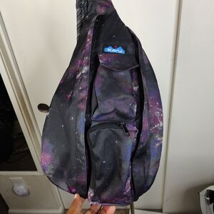 Rare Kavu Rope Sling Bag Milky Way Galaxy Stars Backpack Black Purple 17x10.5